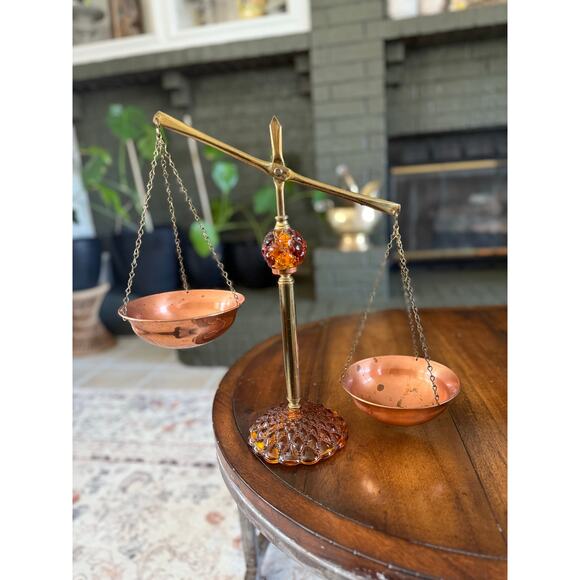 Princess House Scales of Justice – Copper/Brass & Amber Glass Vintage Decor